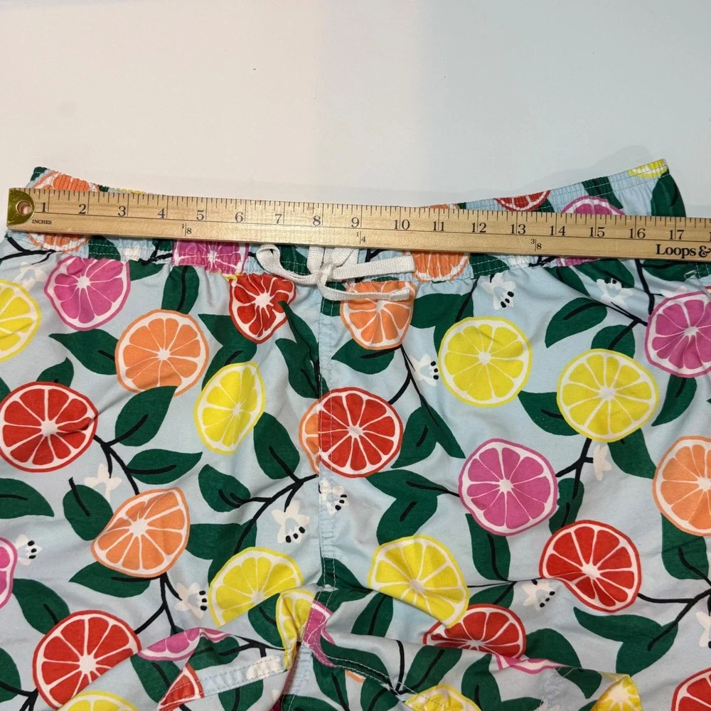 Hanna Andersson Citrus Print Swim Trunks‎ Mens L Blue Lemon Orange Beach Shorts